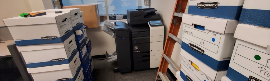 Professional commercial office furniture reinstallation in a Los Angeles corporate building.